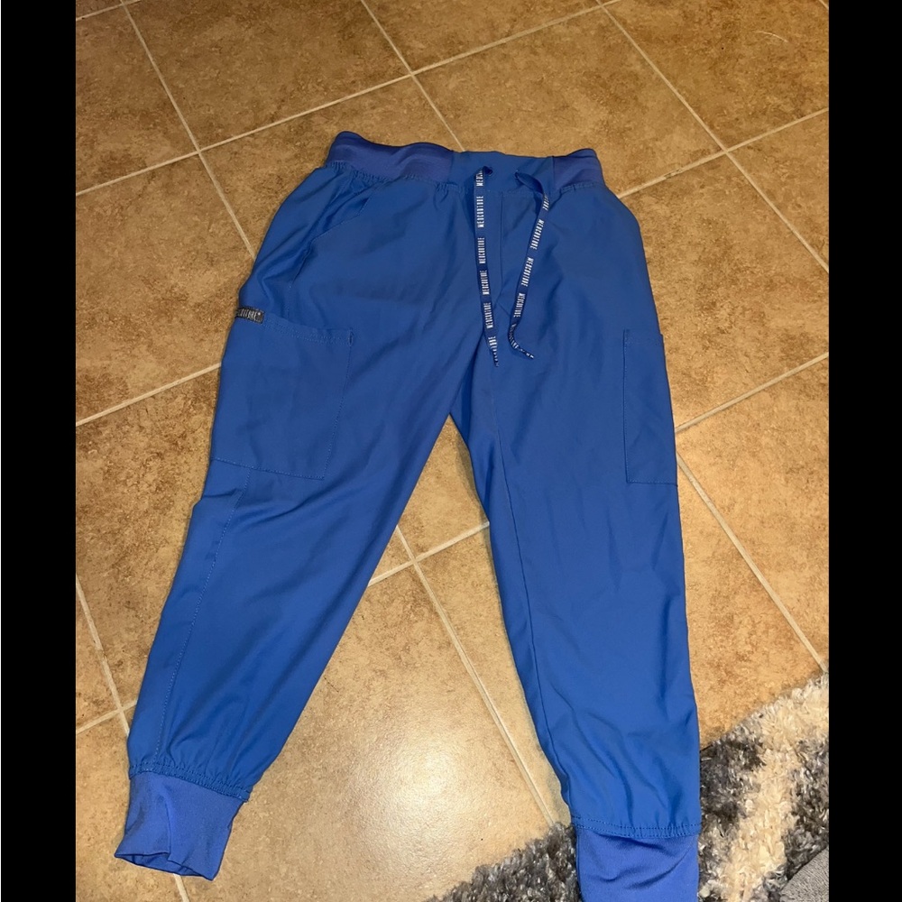 Blue Jogger Scrub Pants with Logo Drawstring
